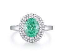 Engagement Ring Set, The Promise Ring Halo 2ct Oval Lab Created paraíba Tourmaline with Moissanite 18K White Gold Size M 1/2