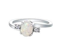 Engagement Ring Silver Oval Rings Band Opal Fire Women's Rings
