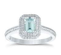Engagement Ring Sterling Silver Aquamarine & 0.10ct Diamond Ring