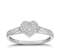 Engagement Ring Sterling Silver Total Heart Cluster 0.10ct Diamond Ring