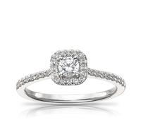 Engagement Ring The Diamond Story 18ct White Gold Cushion Halo 0.40ct Diamond Ring