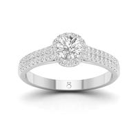 Engagement Ring The Diamond Story 18ct White Gold Round Halo 0.50ct Total Diamond Ring