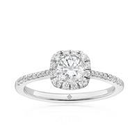 Engagement Ring The Diamond Story Platinum Cushion Shaped Halo 0.75ct Diamond Ring
