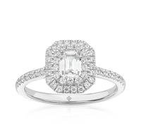 Engagement Ring The Diamond Story Platinum Emerald Shaped Double Halo 0.75ct Diamond Ring