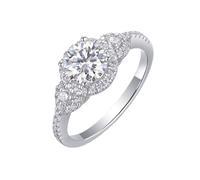 Engagement Ring Unique, Women Wedding Band Elegant Ring with 6.5mm Round Shape Moissanite 1ct Silver 18K White Gold Size M 1/2