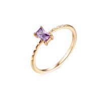 Engagement Ring Unique, Womens Rings Rose Gold Thin Solitaire Rectangular Purple Amethyst 14K Size Q 1/2