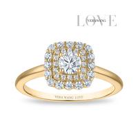 Engagement Ring Vera Wang 18ct Yellow Gold Cushion Double Halo Certificated 0.50ct Diamond Ring