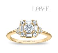 Engagement Ring Vera Wang 18ct Yellow Gold Mixed Cut Cushion Halo Certificated 0.60ct Diamond Ring