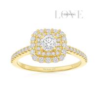 Engagement Ring Vera Wang 18ct Yellow Gold Round Cut Double Halo 0.60ct Diamond Ring