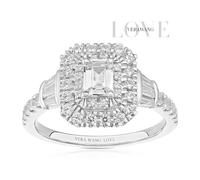 Engagement Ring Vera Wang Platinum Double Halo Emerald Shape 1ct Diamond Ring