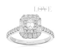 Engagement Ring Vera Wang Platinum Emerald & Baguette Cut Halo 0.70ct Diamond Ring