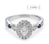 Engagement Ring Vera Wang Platinum Sapphire Oval Halo Certificated 0.60ct Diamond Ring