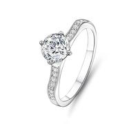 Engagement Ring Vintage, Beautiful Gift for Women Classic 4 Prong 1ct Round Moissanite 9K White Gold Size S 1/2