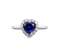 Engagement Ring Vintage, Set Wedding Ring Elegant Heart Lab Sapphire 2.65Ct with Round Moissanite 18K White Gold Size I 1/2