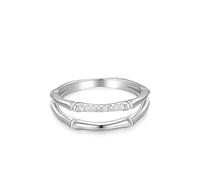 Engagement Ring Vintage Style, Lab Created Diamond Rings Anniversary Double-Layered Bamboo Joint Silver with Round Shape Lab Created Diamond Pt950 Size Q 1/2