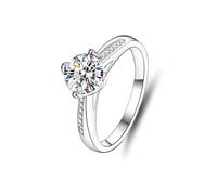 Engagement Ring Vintage Style, Promise Ring Halo with Round Shape 1ct Moissanite 9K White Gold Size H 1/2