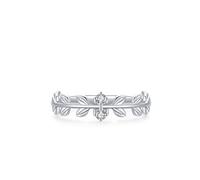 Engagement Ring Vintage Style, Stacked Rings Simple Leaves Design with Round Diamond 18K White Gold Size Q 1/2