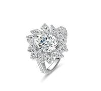 Engagement Ring White Gold 14K, Womens Rings Western Flower with 2ct Moissanite Silver Size N 1/2