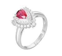 Engagement Ring with Band Lab Created Ruby Rings for Women Sterling Silver 18K White Gold 3 Prong Pear with 0.71CT Ruby and Diamond Size Q 1/2 Solid Not Plated Fashion for Ladies Engagement