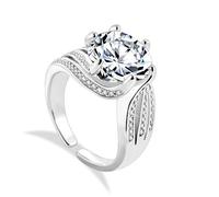 Engagement Ring Zirconia Sterling Silver Rings for Women, Hypoallergenic Open Ring with Cubic Zirconia CZ Diamond Ring Adjustable 925 Sterling Silver Wedding Anniversary Engagement Rings Women Lady