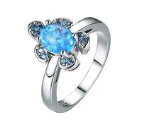 Engagement Rings Blue Sea Turtle Shape Ring Turtle Rhinestone Ring Elegant Geometry Rhinestone Full Rings For Women Size 6 10 (Blue, 7)