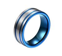 Engagement Rings for Women, Wedding Rings for Her Tungsten Blue Size R 1/2 Lines Matte Brushed 8mm Polished Groove Custom for Wife Mother'S Day