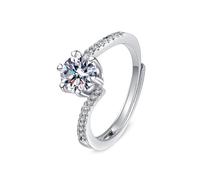 Engagement Rings Ladies Wedding Bands White Gold 18K Lab Diamond Heart 6 Prong Round 1Ct Cubic Zirconia Size H 1/2 Fashion for Wife New Year Jewelry
