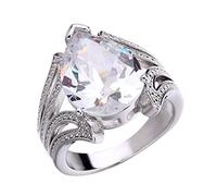 Engagement Rings Pear Shaped Zircon Ring With Water Drops Sparkling Engagement Silver Jewelry (White, 7)