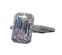 Engagement Rings Square Silver Rhinestone Cubic Zirconia Bridal Square Rhinestone Engagement Ring Full Zirconia Solitaire Ring 5 11 (Silver, 6)