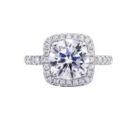 Engagement Rings Women, Rings Vintage Cushion with 2ct Round Cut Moissanite 18.1K White Gold Size J 1/2