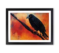 Engaging Crow Bird Framed Print | A4 Black Framed Wall Art | Ready to Hang | Modern Animal Picture | Living Room Bedroom Lounge Office