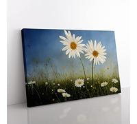 Engaging Daisy Flowers Canvas Wall Art Print Ready to Hang, Framed Picture for Living Room Bedroom Home Office Décor, 50x35 cm (20x14 Inch)