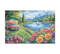 Engaging Fun with Camper Van Lake Forest Camping Leisure Life Beautiful Wild Nature 1000 Piece Adult Puzzle Stimulating And Relaxing Ideal for Family Or Friends 1000 PCS（75x50cm）