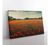 Engaging Poppy Field Flowers Canvas Wall Art Print Ready to Hang, Framed Picture for Living Room Bedroom Home Office Décor, 60x40 cm (24x16 Inch)