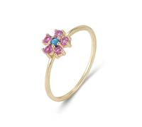 Engagment Ring, Wedding Band Ring Flower with Round Shape Lab Created Pink Sapphire 9K Yellow Gold Size S 1/2