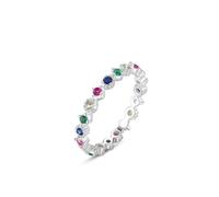 Engagment Ring, Wedding Band Women Elegant Row Design with Round Ruby Emerald Sapphire and Citrine White Gold Platinum Size M 1/2