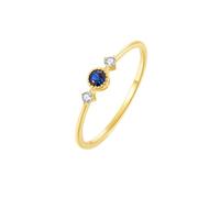 Engagment Rings, Yellow Gold Ring Thick 14K Polished Thin Ring with Round Sapphire and Diamond Size N 1/2