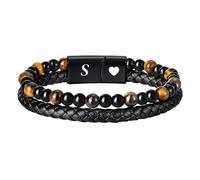 Engarved Handmade Braided Leather Bracelet for Men - Classic Natural Agate Tiger Eye Stone Cuff Bangle Gift for Daddy Dad, Personalised Bracelets Gifts for Father's Day Birthday Christmas （Brown）