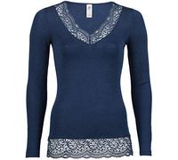 Engel Natur, Women's Vest with Lace, 70% Wool (kbT), 30% Silk, navy, 16 UK/18 UK