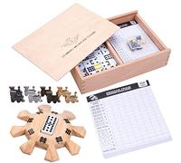 Engelhart - 250120 - Mexican Train Dominoes Set D12 Deluxe - Beechwood Box + Scorepad + Wooden Station + 8 Metal Trains - 91 Dominoes - 2 to 8 Players