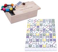 Engelhart - 250127 - Mexican Train Dominoes Set D9 - Premium Quality - 55 Thick 9mm Dominoes + 8 Colorful Trains - 2 to 4 Players