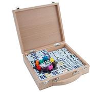 Engelhart - 250150 - Mexican Train Dominoes Set D12 - Wooden Case - Traditional Set with Station and Trains - 91 Dominoes - 2 to 8 Players