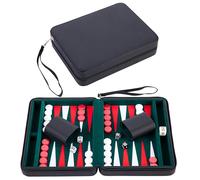 Engelhart- 250502 Travel Backgammon Set Age 6+, Inlay Felt, 9-inch Deluxe Game Set with Black Zipper Closure (green, red, white)