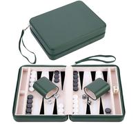 Engelhart - 250503 - 9-Inch Backgammon Travel Pouch with Zipper - Green Exterior, Felt Interior (Cream, Black, White) - Accessories Included