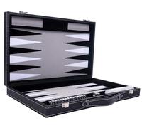 Engelhart - 250506 - Luxury Backgammon - Grey - 38 cm - 15 Inches - Faux Leather - Felt Inlay - Pearl Dice and Chips + 2 Cups - Strategy - Backgammon Game