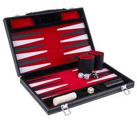 Engelhart- 250516 - Backgammon 15"- Open: 36 x 48 cm - inlaid velvet and stitching leatherette playing field in attache case