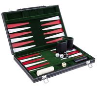Engelhart- 250517 - Backgammon 15"- Open: 36 x 48 cm - inlaid velvet and stitching leatherette playing field in attache case