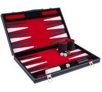 Engelhart - 250519 - Deluxe Backgammon 18” - Red/Black/White - Quilted board - Black faux leather case with handle - 2 players