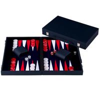 Engelhart-250561 - Backgammon 18 Inch (46.7 cm) Luxury Red & White Faux Leather Case - Inlaid Board - Open 56.4 × 46.7 cm - Red/White Pieces - Dice & Cups - Classic Board Game