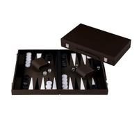 Engelhart-250563 - Backgammon 18 Inch (46.7 cm) Luxury Olive & Cream Leather Case - Inlaid Interior - Open 57.6 × 46.7 cm - Black/White Pieces - Dice & Cups - Deluxe Board Game